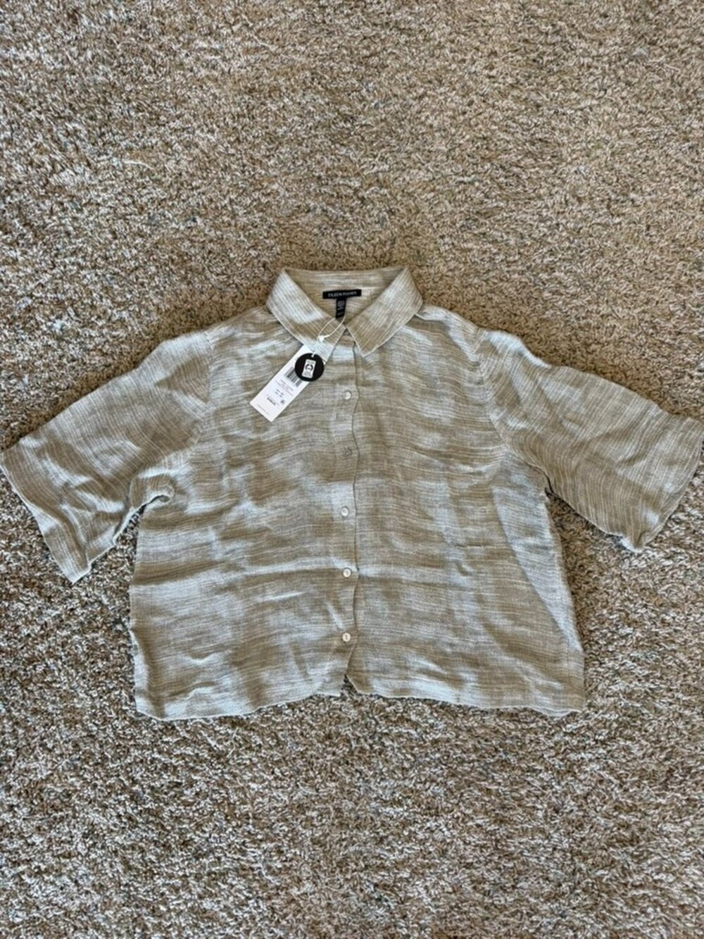 NWT Eileen Fisher Linen Gauze Strata Mandarin Collar Cropped Shirt NATWH Sz XS